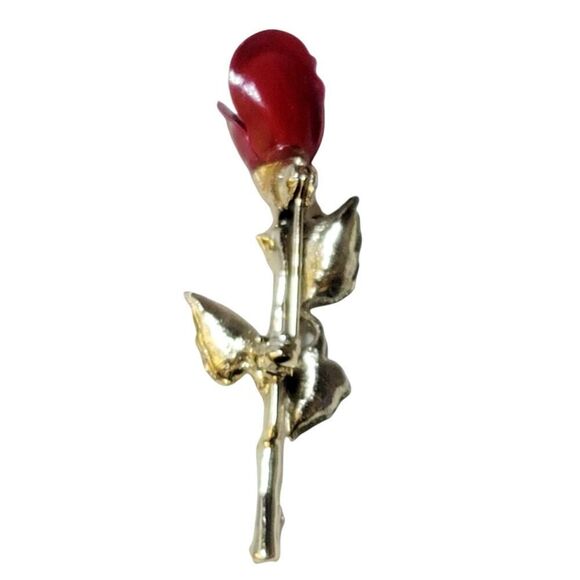 Gorgeous Vintage 2" Long Stem Red Rose Brooch Pin - Picture 4 of 5